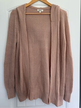 Mudd Open-Front Hooded Cardigan in Dusty Rose